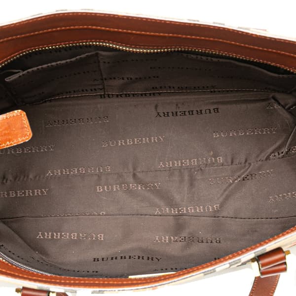 Pre-owned Burberry Haymarket Check Canvas Handbag Brown