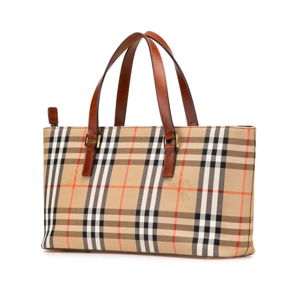 Pre-owned Burberry Haymarket Check Canvas Handbag Brown