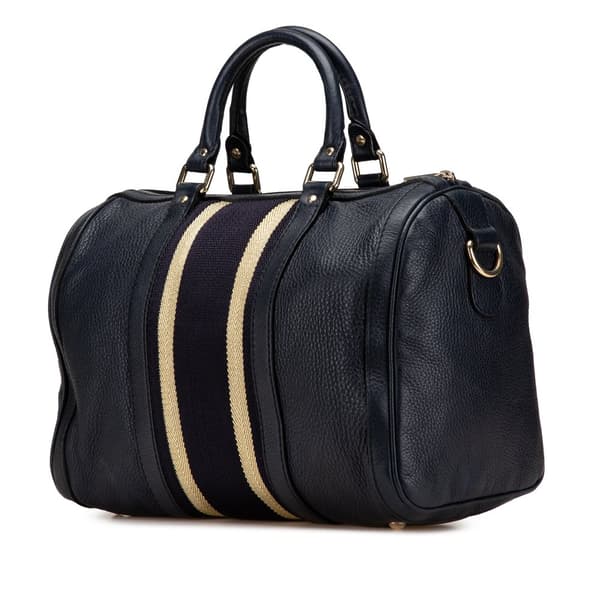 Pre-owned Gucci Calfskin Web Joy Boston Bag Blue