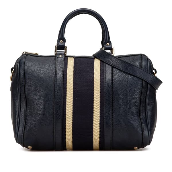 Pre-owned Gucci Calfskin Web Joy Boston Bag Blue