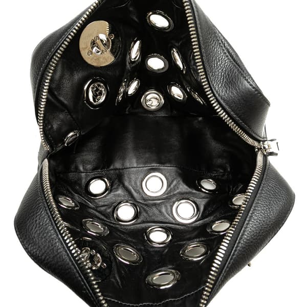 Pre-owned Prada Vitello Daino Grommet Chain Handbag Black