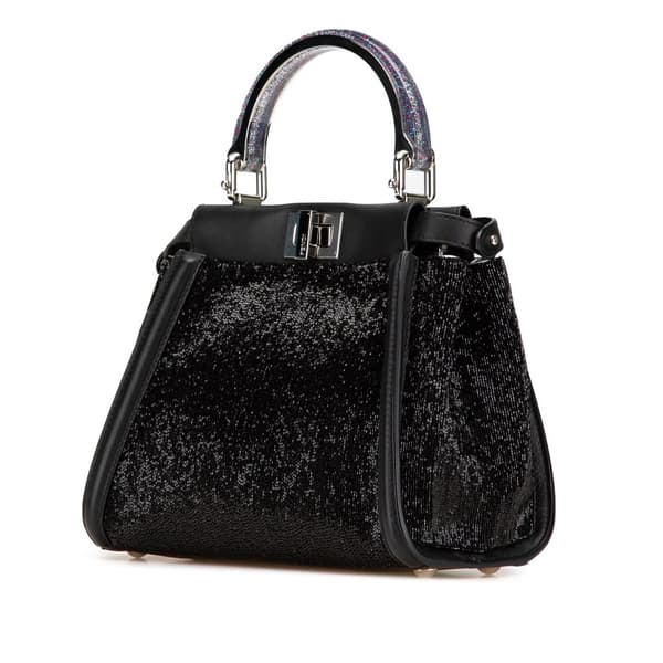 Pre-owned Fendi Mini Leather Beaded Peekaboo Iconic Black