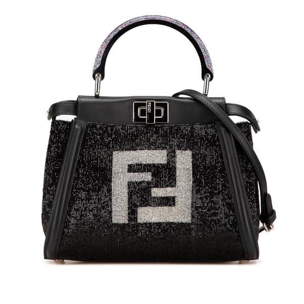 Pre-owned Fendi Mini Leather Beaded Peekaboo Iconic Black