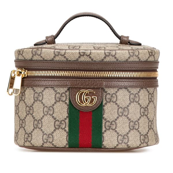 Pre-owned Gucci GG Supreme Web Ophidia Vanity Bag Brown