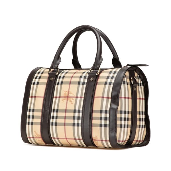 Pre-owned Burberry Haymarket Check Coated Canvas Alchester Bowling Bag Brown