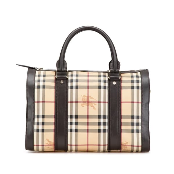 Pre-owned Burberry Haymarket Check Coated Canvas Alchester Bowling Bag Brown