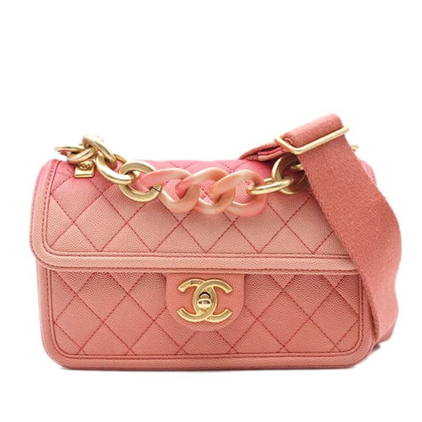 Pre-owned Chanel Small Quilted Caviar Sunset On The Sea Flap Pink
