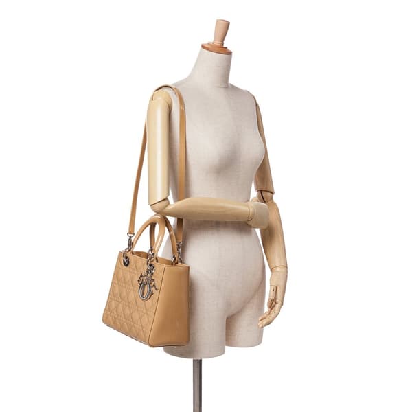 Pre-owned Dior Medium Patent Cannage Lady Dior Brown