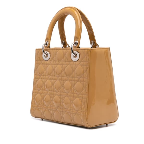 Pre-owned Dior Medium Patent Cannage Lady Dior Brown
