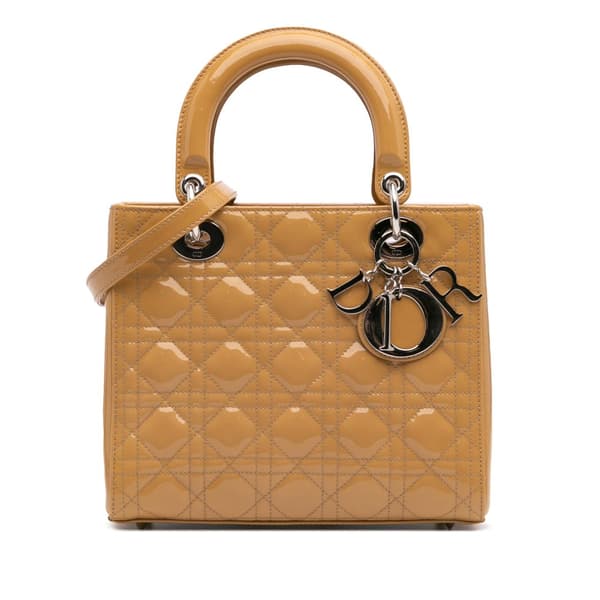 Pre-owned Dior Medium Patent Cannage Lady Dior Brown