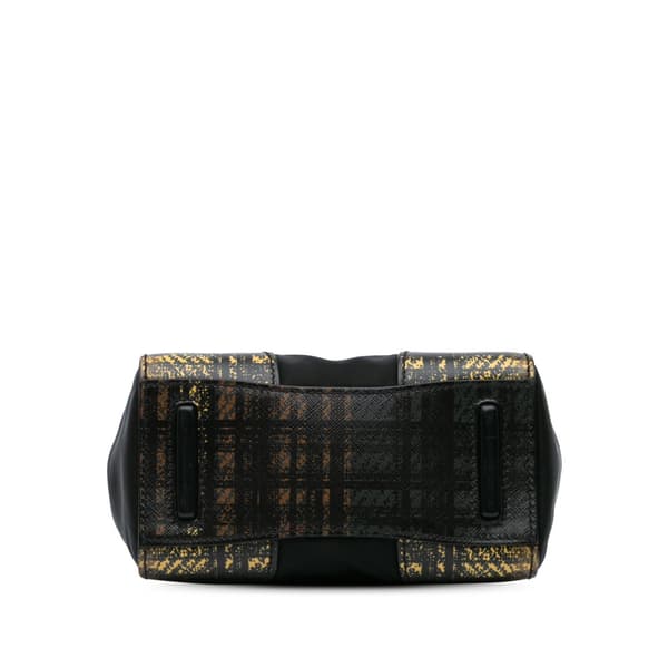 Pre-owned Prada Tartan Saffiano Trimmed Tessuto Satchel Black