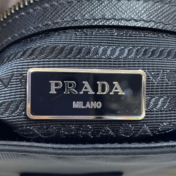 Pre-owned Prada Tartan Saffiano Trimmed Tessuto Satchel Black