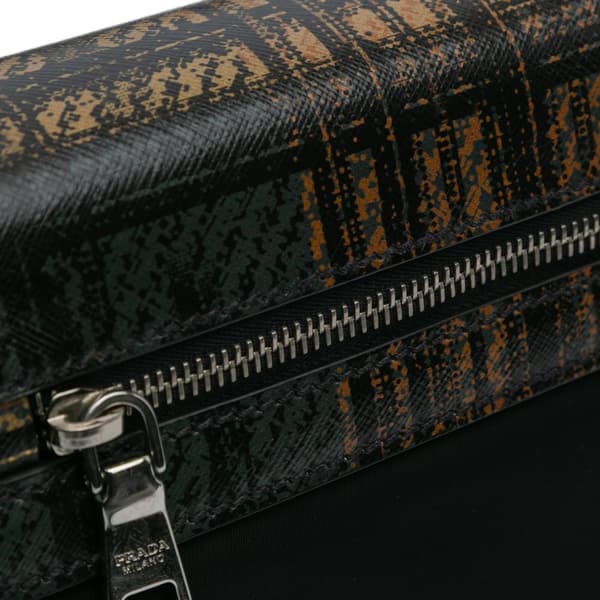 Pre-owned Prada Tartan Saffiano Trimmed Tessuto Satchel Black