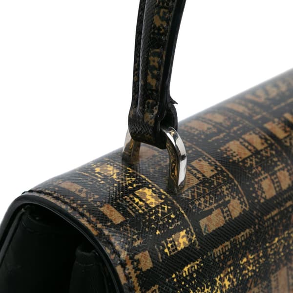 Pre-owned Prada Tartan Saffiano Trimmed Tessuto Satchel Black