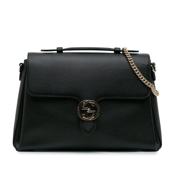 Pre-owned Gucci Medium Dollar Calf Interlocking G Satchel Black