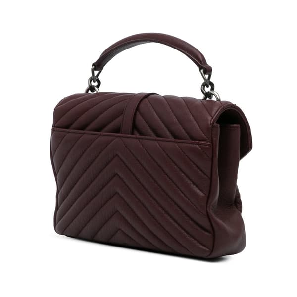Pre-owned Saint Laurent Medium Monogram Chevron Sheepskin College Bag Red
