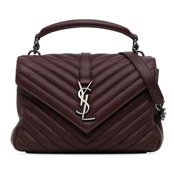 Pre-owned Saint Laurent Medium Monogram Chevron Sheepskin College Bag Red