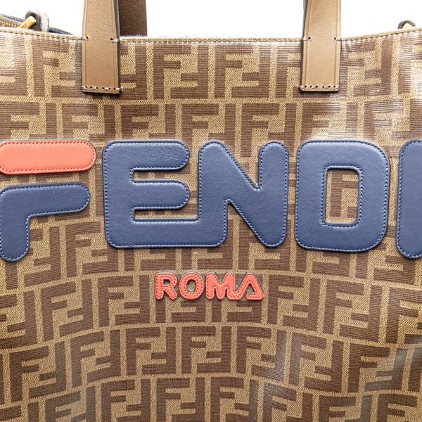 Pre-owned Fendi Fila Zucca Coated Canvas Logo Mania Shopper Tote Brown