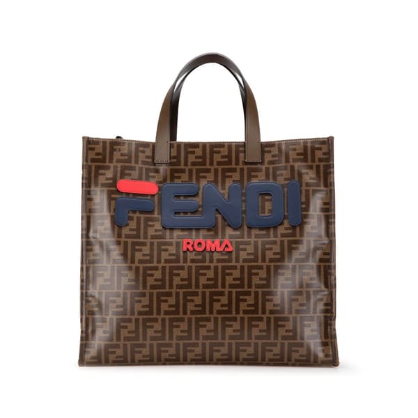 Pre-owned Fendi Fila Zucca Coated Canvas Logo Mania Shopper Tote Brown