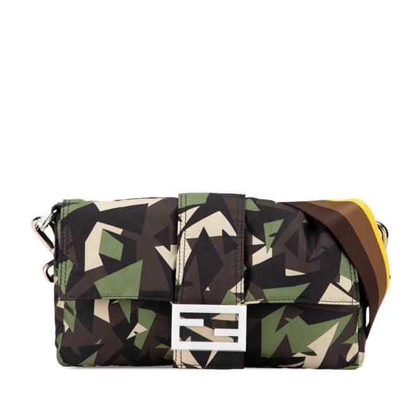 Pre-owned Fendi Nylon Camouflage Convertible Baguette Satchel Green