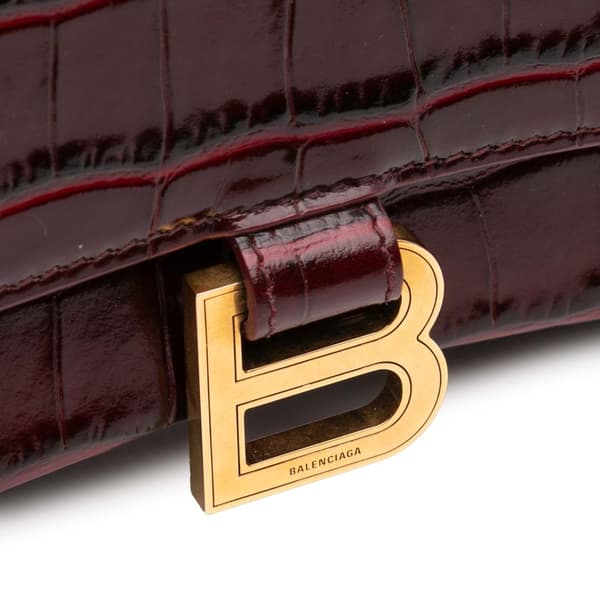 Pre-owned Balenciaga Small Croc Embossed Hourglass Top Handle Bag Red