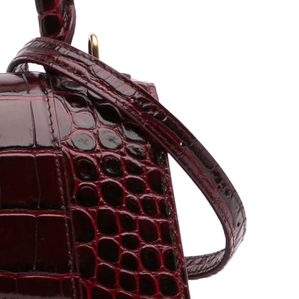Pre-owned Balenciaga Small Croc Embossed Hourglass Top Handle Bag Red
