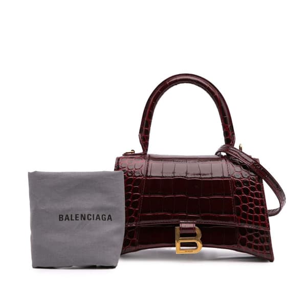 Pre-owned Balenciaga Small Croc Embossed Hourglass Top Handle Bag Red