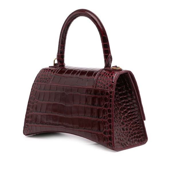 Pre-owned Balenciaga Small Croc Embossed Hourglass Top Handle Bag Red