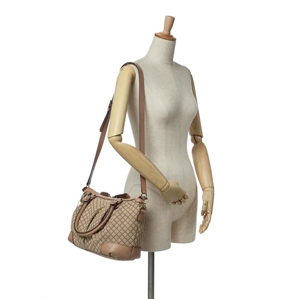 Pre-owned Gucci Diamante Canvas Sukey Satchel Brown