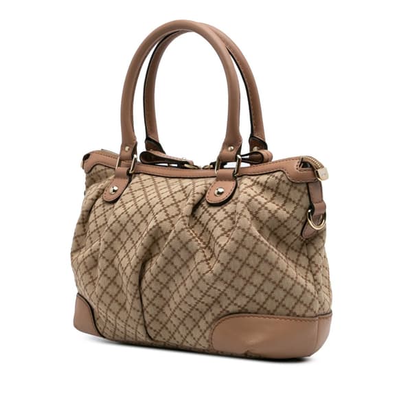Pre-owned Gucci Diamante Canvas Sukey Satchel Brown