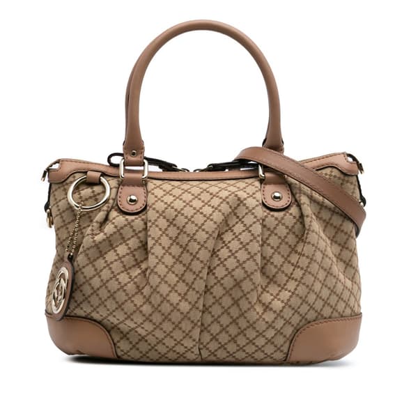 Pre-owned Gucci Diamante Canvas Sukey Satchel Brown