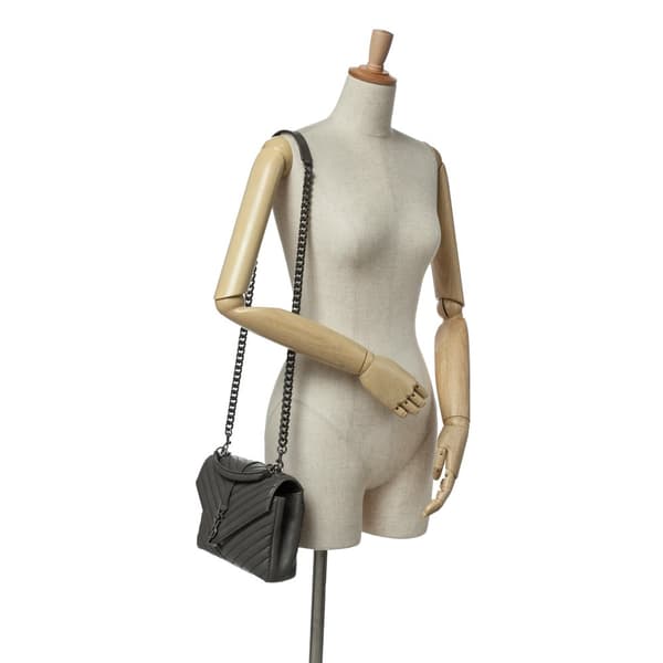 Pre-owned Saint Laurent Medium Monogram Chevron Sheepskin College Satchel Gray