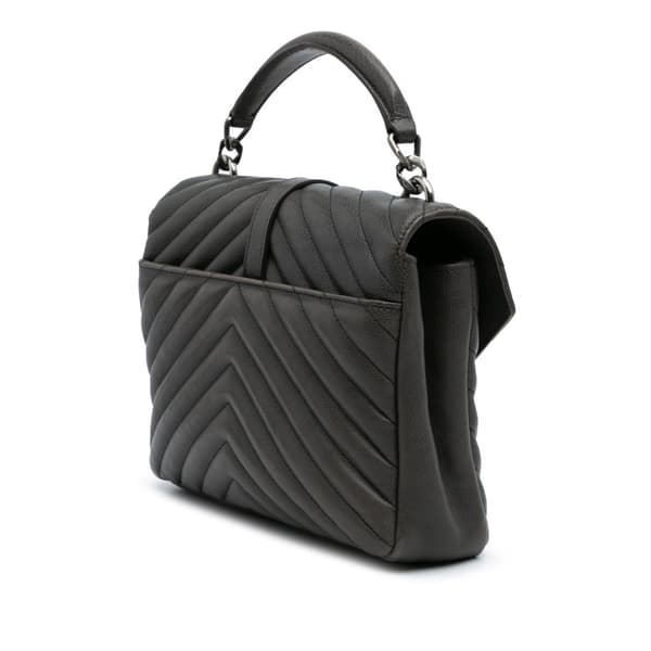 Pre-owned Saint Laurent Medium Monogram Chevron Sheepskin College Satchel Gray