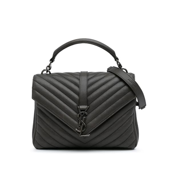 Pre-owned Saint Laurent Medium Monogram Chevron Sheepskin College Satchel Gray