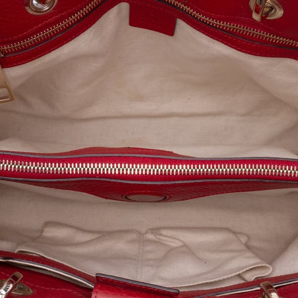 Pre-owned Gucci Medium Calfskin Bamboo Shopper Satchel Red