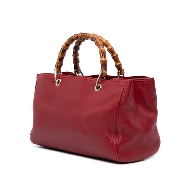 Pre-owned Gucci Medium Calfskin Bamboo Shopper Satchel Red