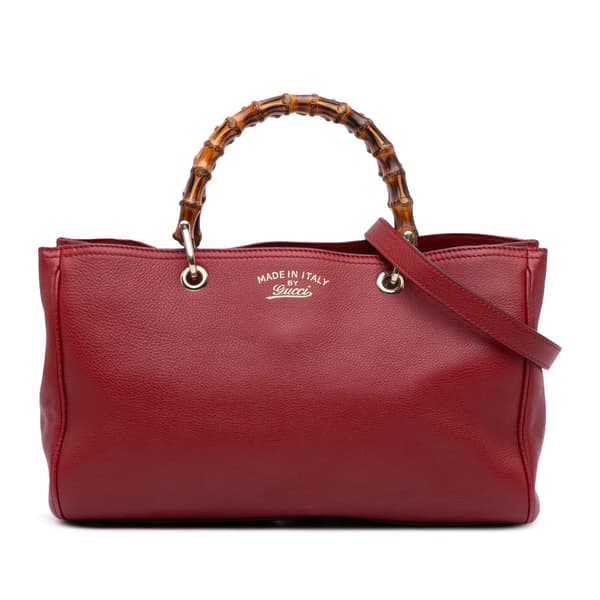 Pre-owned Gucci Medium Calfskin Bamboo Shopper Satchel Red