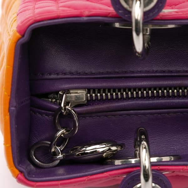 Pre-owned Dior Medium Tricolor Lambskin Cannage Lady Dior Pink