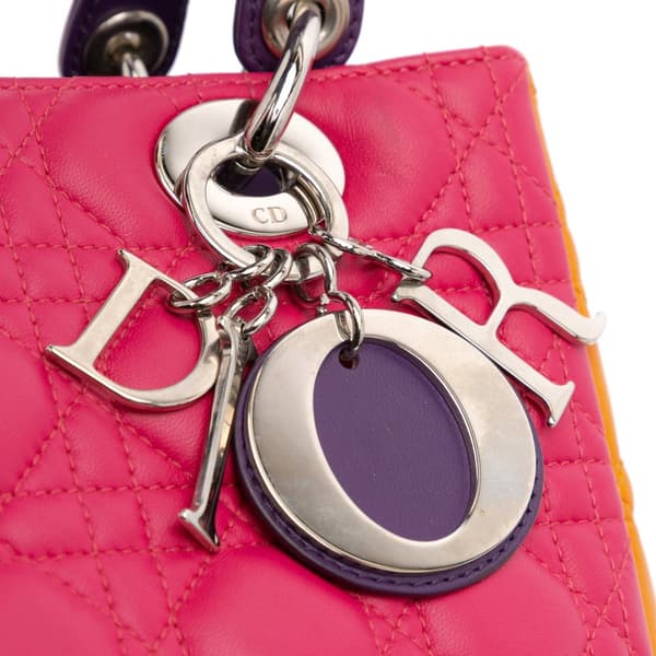 Pre-owned Dior Medium Tricolor Lambskin Cannage Lady Dior Pink