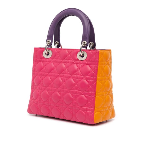 Pre-owned Dior Medium Tricolor Lambskin Cannage Lady Dior Pink