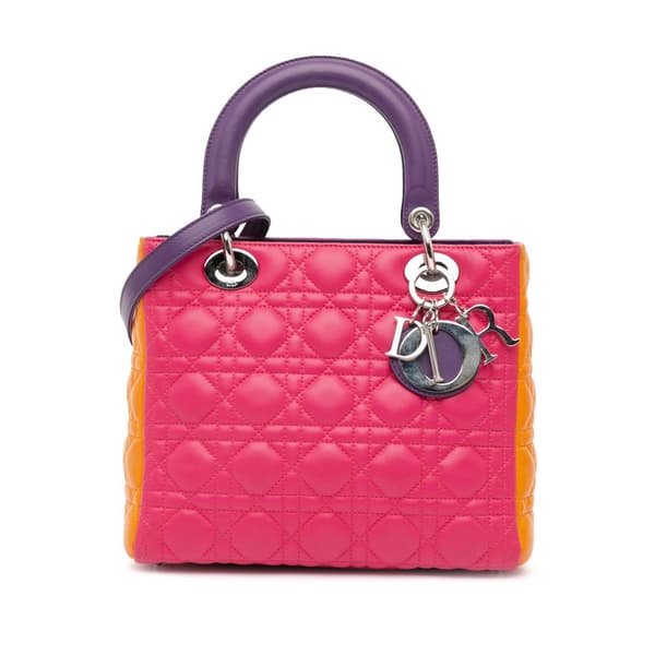 Pre-owned Dior Medium Tricolor Lambskin Cannage Lady Dior Pink