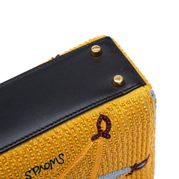 Pre-owned Dior Mini Embroidered Canvas Swords Lady Dior Yellow