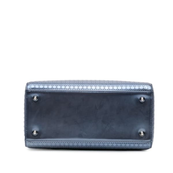 Pre-owned Dior Medium Patent Microcannage Lady Dior Blue