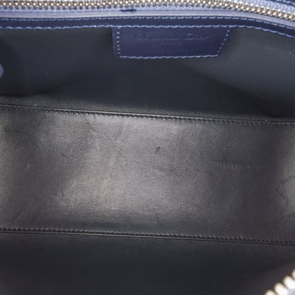 Pre-owned Dior Medium Patent Microcannage Lady Dior Blue