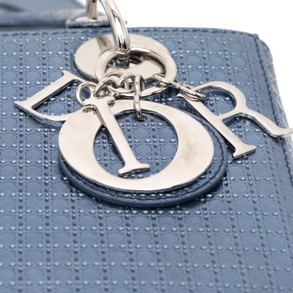 Pre-owned Dior Medium Patent Microcannage Lady Dior Blue
