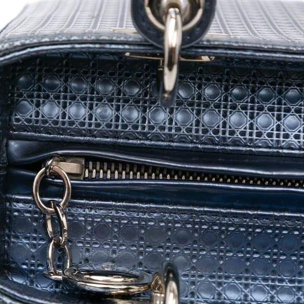 Pre-owned Dior Medium Patent Microcannage Lady Dior Blue