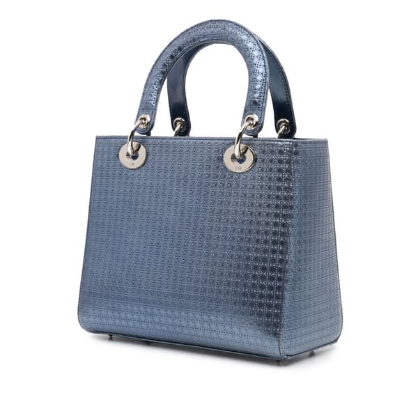 Pre-owned Dior Medium Patent Microcannage Lady Dior Blue
