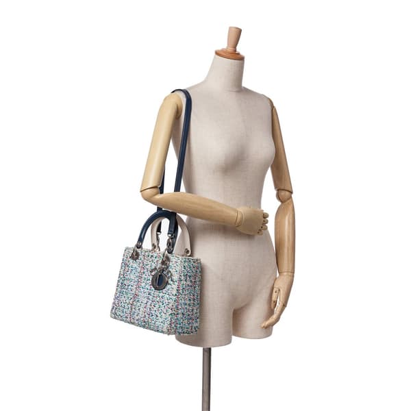 Pre-owned Dior Medium Tweed Lady Dior Blue