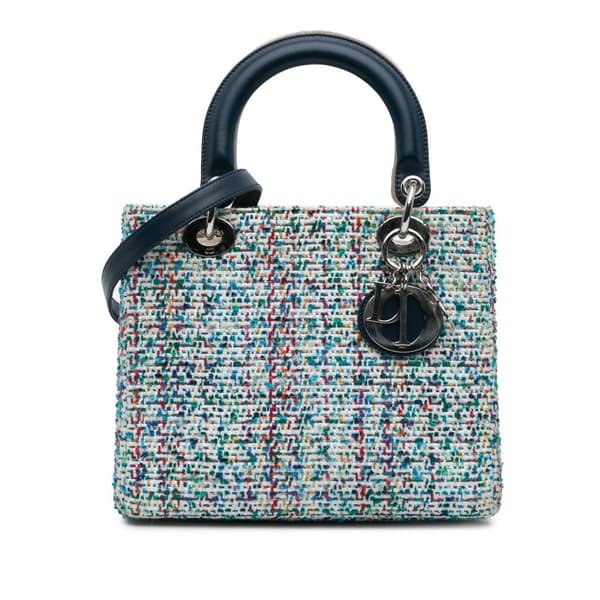 Pre-owned Dior Medium Tweed Lady Dior Blue