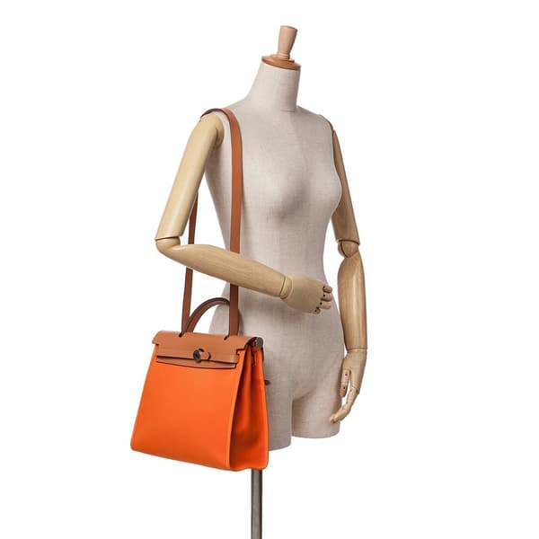 Pre-owned Hermès Toile Herbag Zip 31 Orange